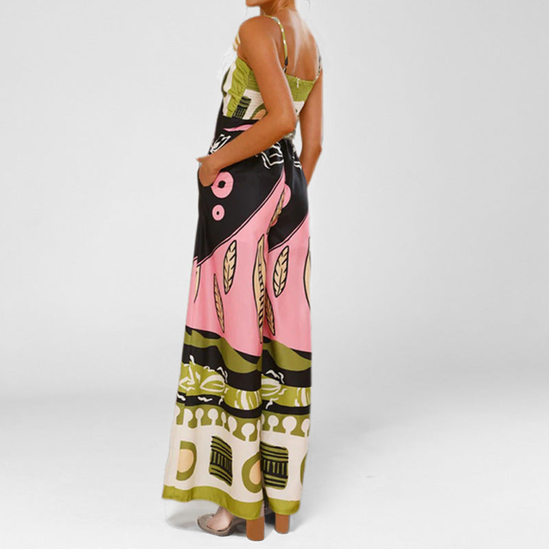 Damen Sommer-Jumpsuit mit trendigem Boho-Print und raffiniertem Knoten-Detail Drune