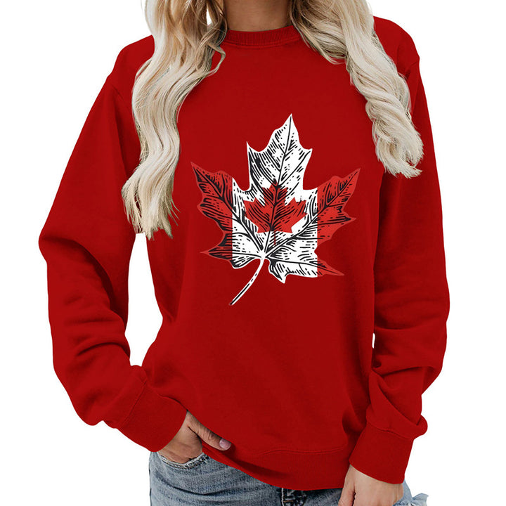 Damen Sweatshirt mit kreativem Ahornblatt-Motiv und gemütlichem Schnitt Drune