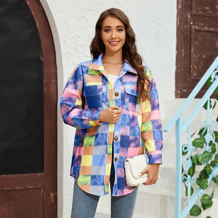 Damen Karierte Flanelljacke mit praktischen Taschen und oversize Schnitt Drune