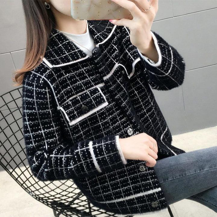 Damen elegante Karojacke mit strukturiertem Design und praktischen Taschen Drune