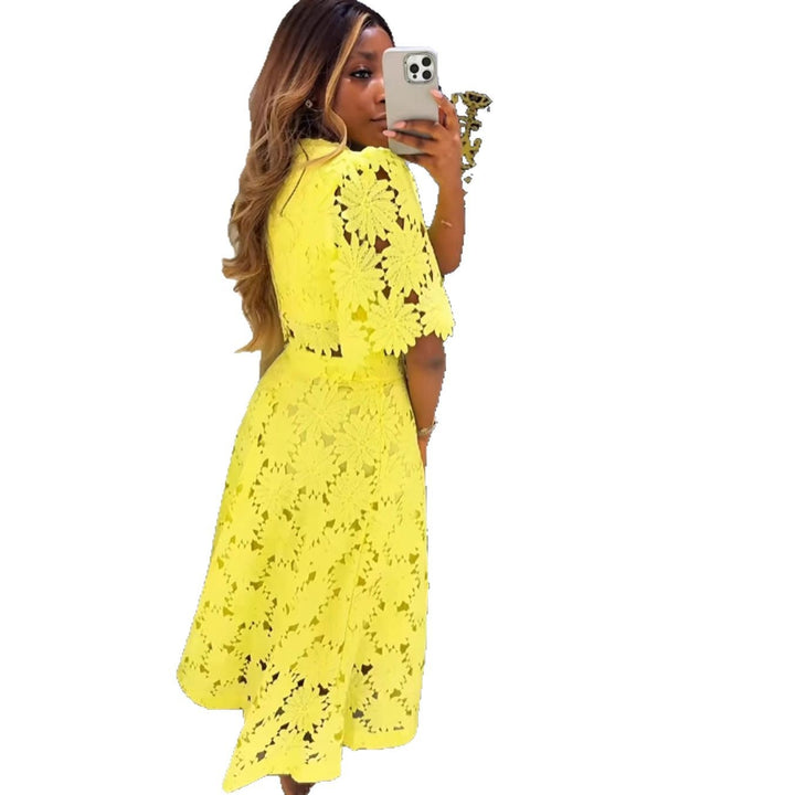 Damen gehäkeltes Maxikleid mit floralen Details Drune