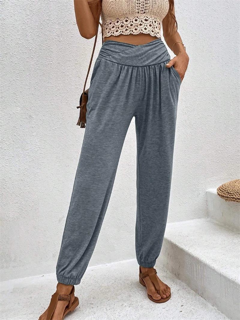 Damen lässige Freizeithose mit hohem Bund und bequemen Gummizug Drune
