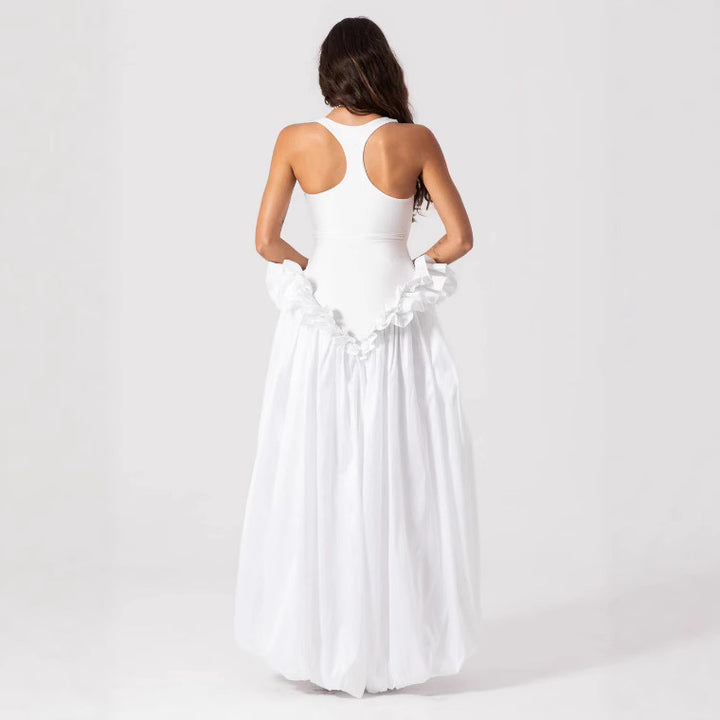 Damen Elegantes Maxikleid mit Rüschensaum und Figurbetontem Oberteil Drune