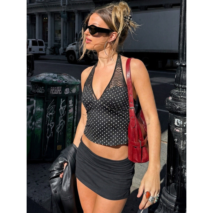 Damen Polka-Dot Top mit V-Ausschnitt und spezifischem Schnitt Drune