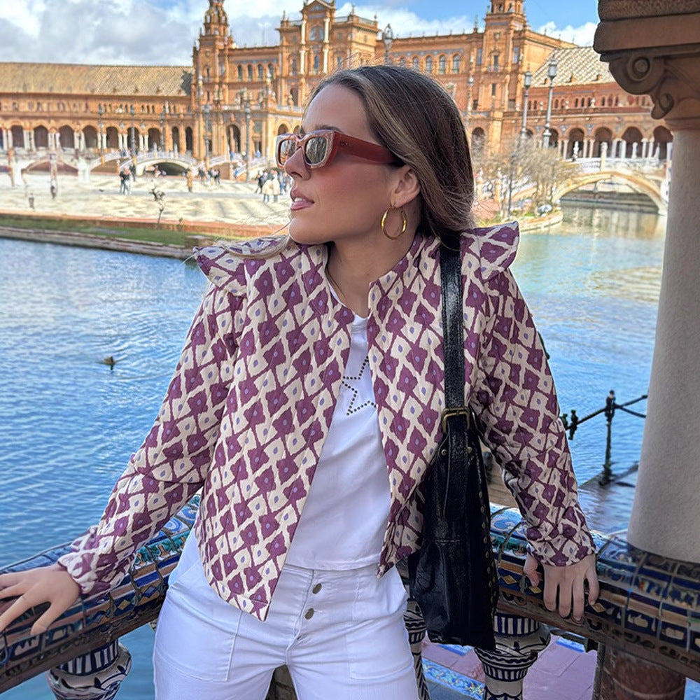 Damen modische Jacke mit Volant und stilvollem Muster Drune