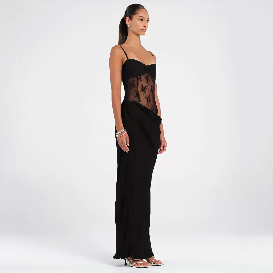 Damen Elegantes Maxikleid mit transparenten Spitzendetails und figurbetontem Schnitt Drune