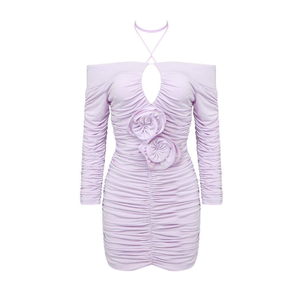 Damen Mini-Kleid mit schulterfreiem Design und Raffungen Drune