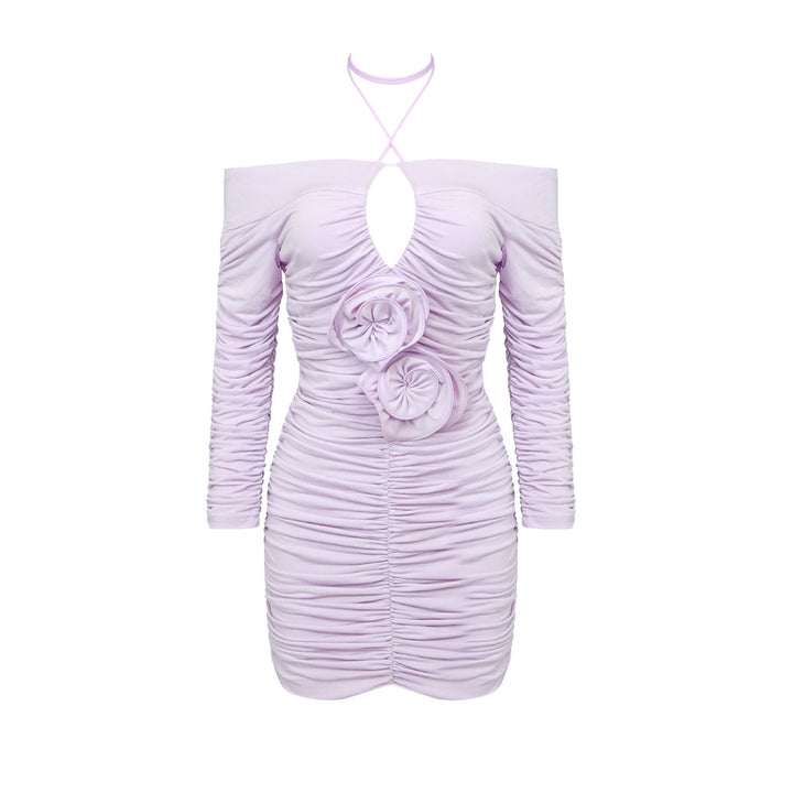Damen Mini-Kleid mit schulterfreiem Design und Raffungen Drune