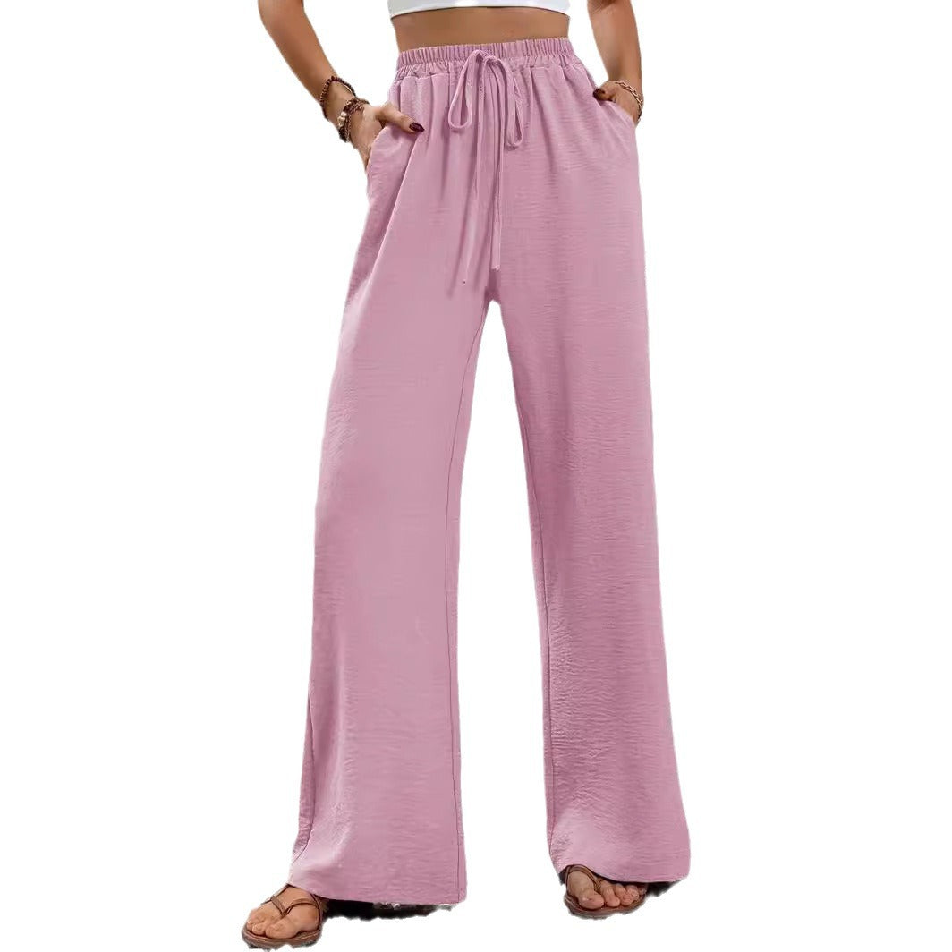 Damen elegante weite Hose aus leichtem Baumwollgemisch mit Gummizug Drune
