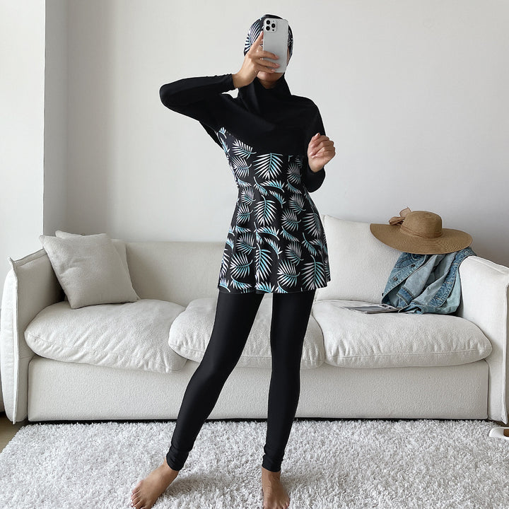 Damen Modisches 360-Grad-Schwimmanzug mit integrierter Hijab Drune