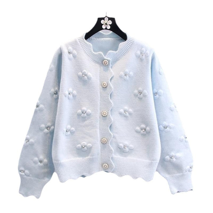 Damen elegante Strickjacke mit Blumenmuster Drune