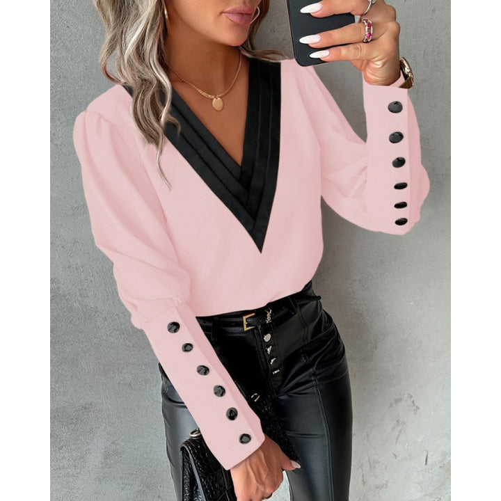 Damen Elegant geschnittene Bluse mit V-Ausschnitt und Puffärmeln Drune