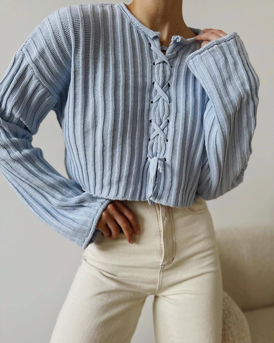 Damen lockerer Strickpullover mit Zopfdesign Drune