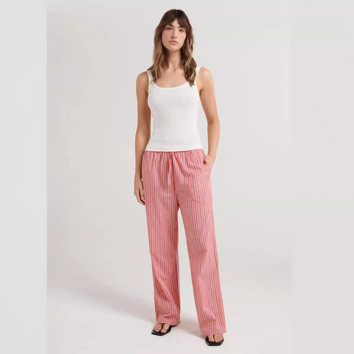 Damen lässige bequeme Schlafhose aus leichtem Baumwollstoff mit eleganten Streifen Drune