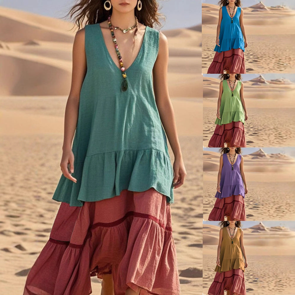 Damen lässiges Maxikleid mit voluminösem Saum Drune