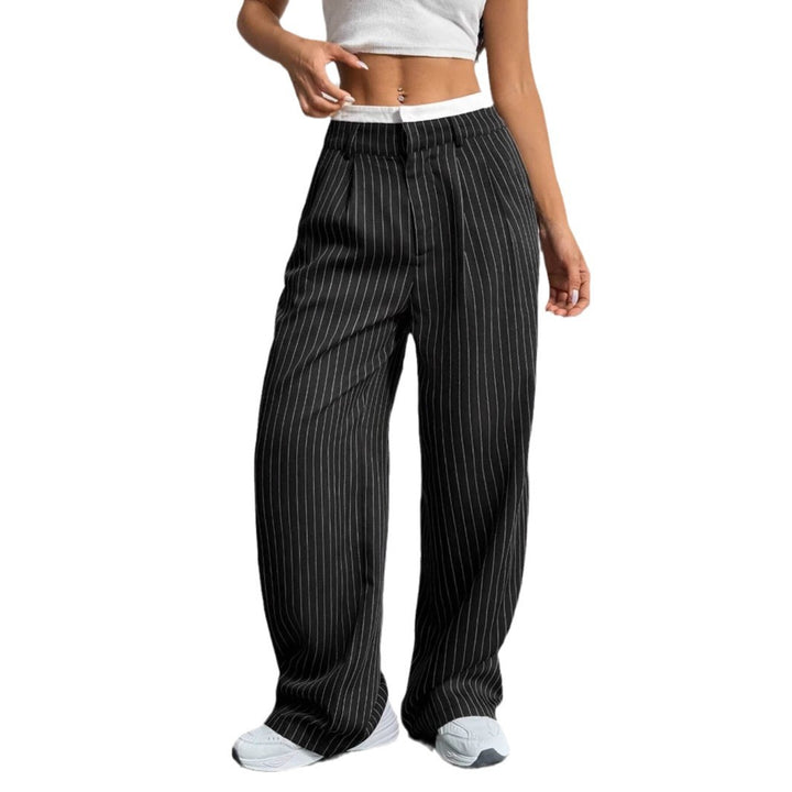 Damen Elegante Weite Hose mit Nadelstreifen und hohem Bund Drune