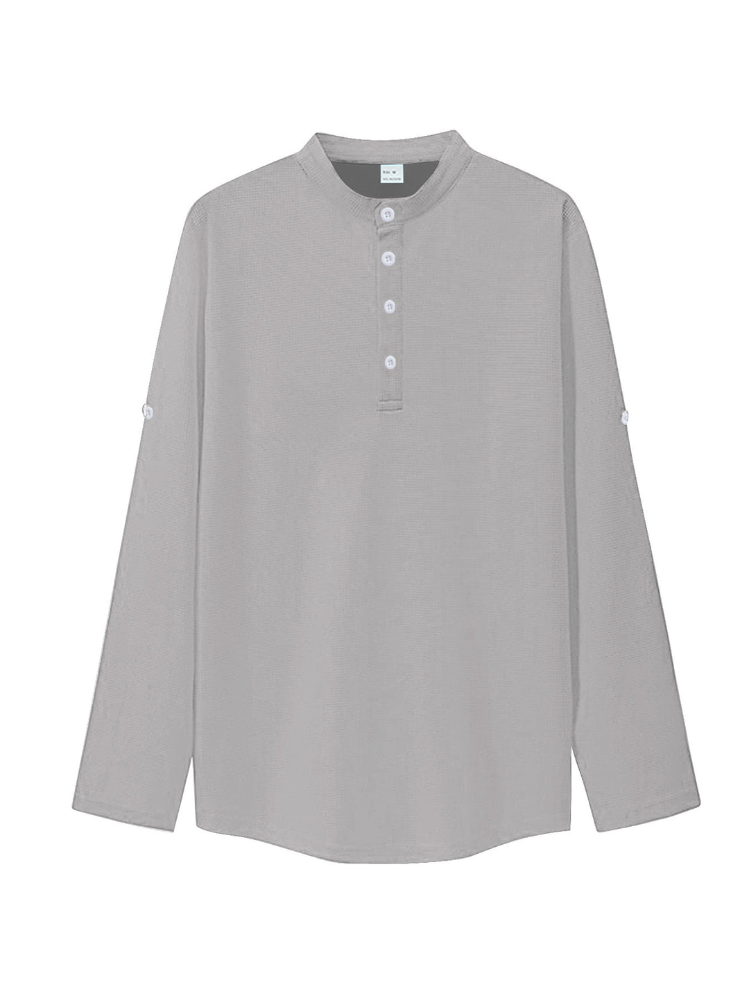 Damen nan oversized Langarm-Henley mit Stehkragen Waffelstruktur und Ärmelsicherung Drune