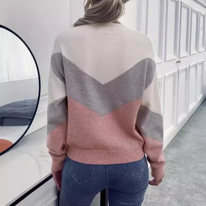 Damen Pullover mit stylischem V-Ausschnitt und geometrischem Muster Drune