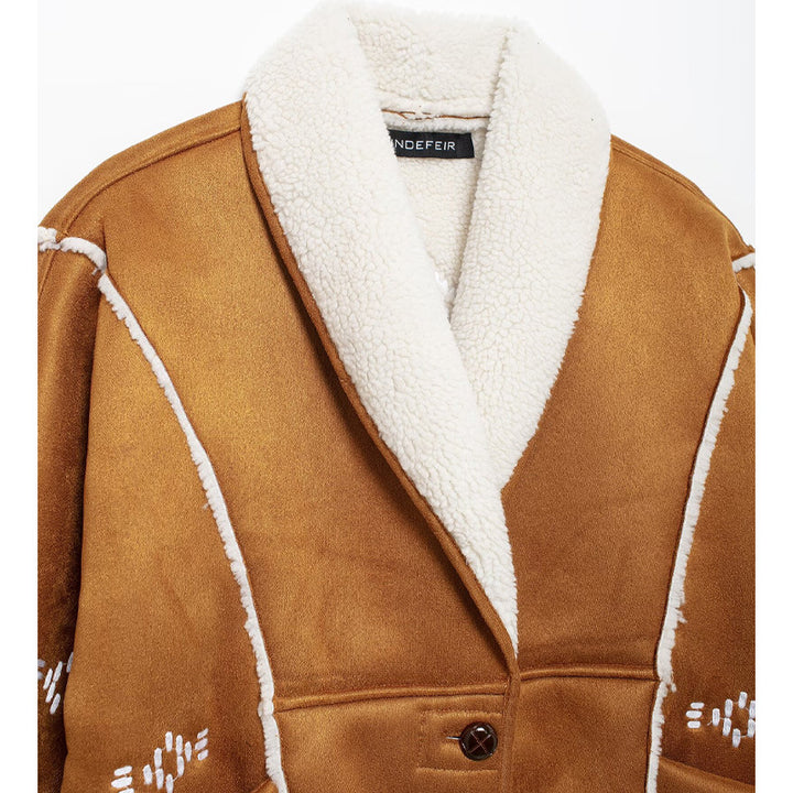 Damen modische Jacke mit gestickt und eleganter Teddykragen Drune