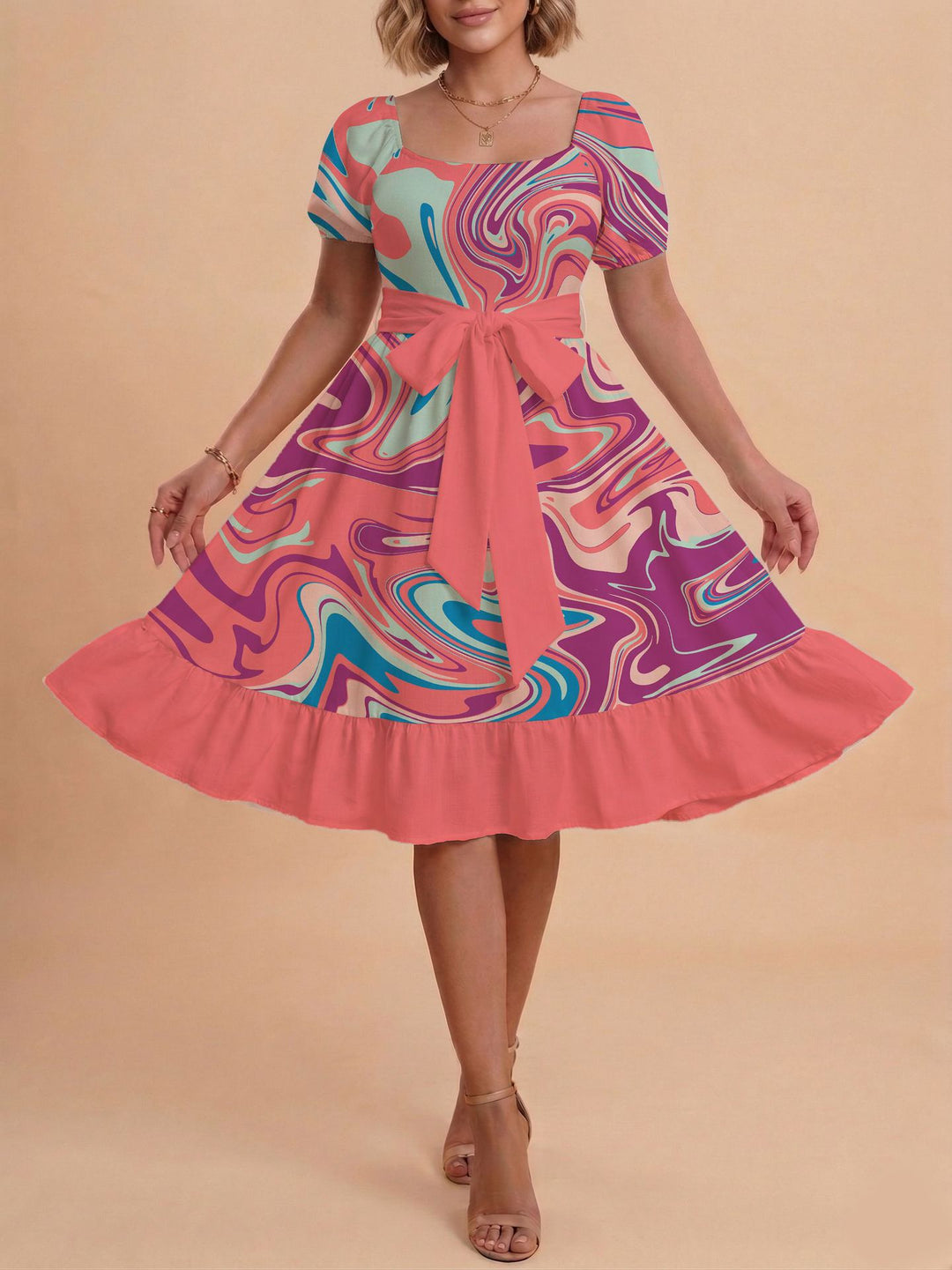 Damen Verspieltes Maxikleid mit Bärenmuster und taillierbarem Band Drune