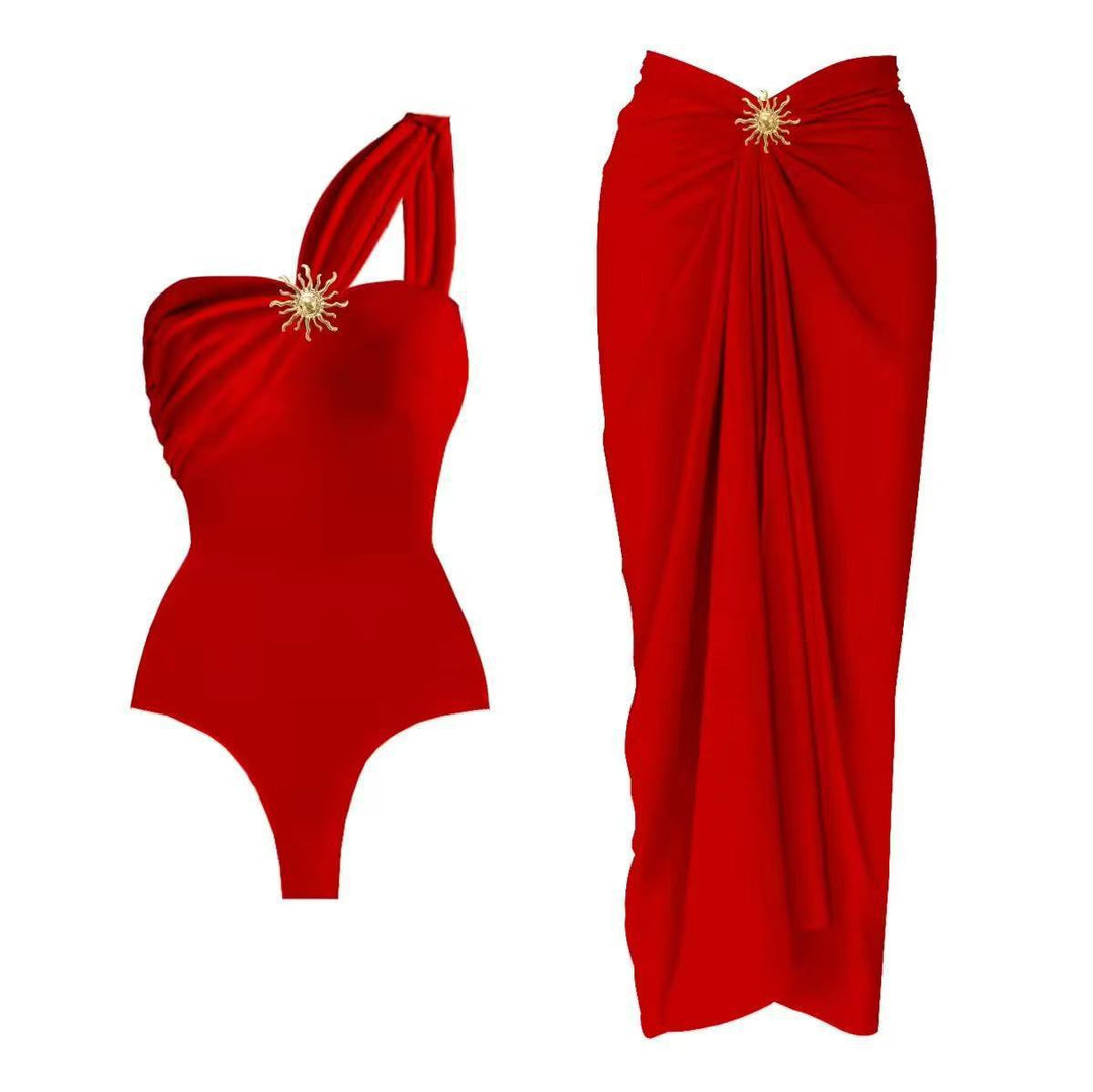 Damen einseitiger Badeanzug mit elegantem Wickelrock Drune