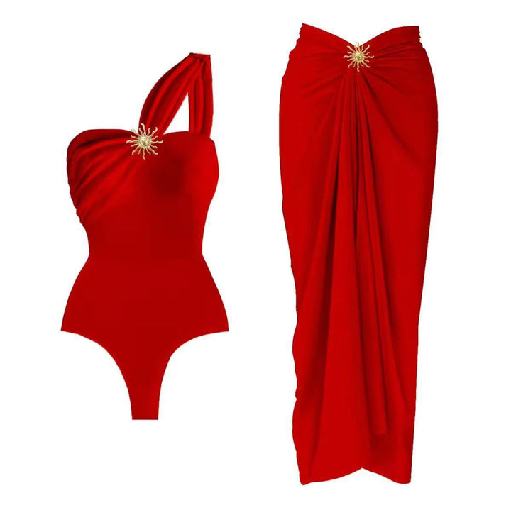 Damen einseitiger Badeanzug mit elegantem Wickelrock Drune