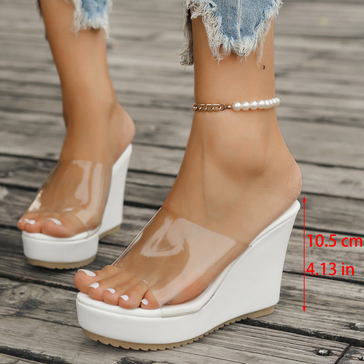 Damen nan transparente Mules mit PVC-Deckriemen, hohem Keilabsatz und rutschfester Laufsohle Drune