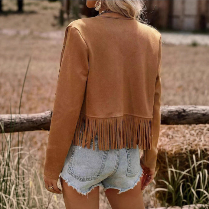 Damen Fransenjacke mit dekorativen Nieten und stylischem Schnitt Drune