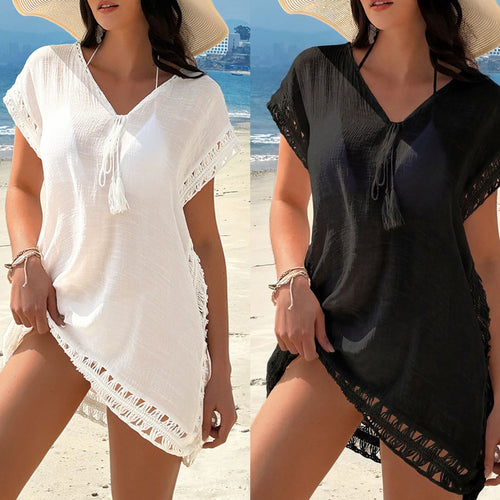 Damen Häkel-Strandtunika mit dekorativen Fransen Drune