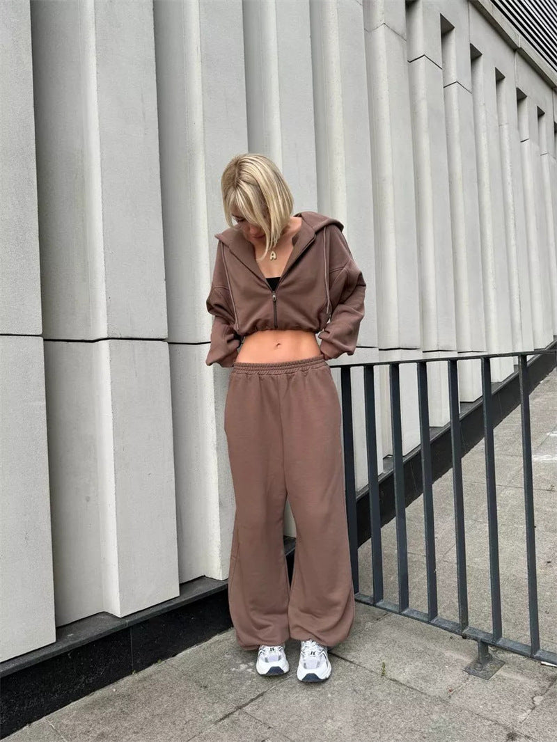 Damen sportlicher Kapuzenpullover und weite Freizeithose Set Drune