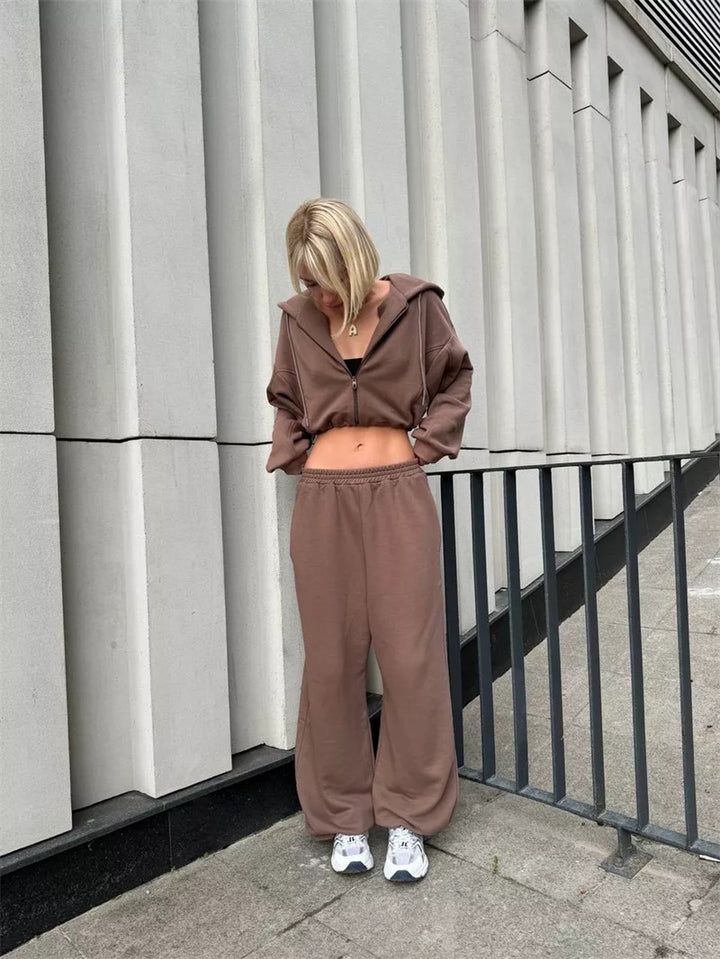 Damen sportlicher Kapuzenpullover und weite Freizeithose Set Drune