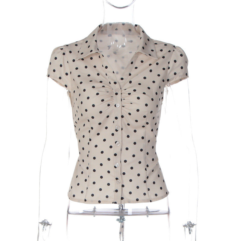 Damen Polka-Dot Bluse mit taillierter Passform und Rüschendetail Drune