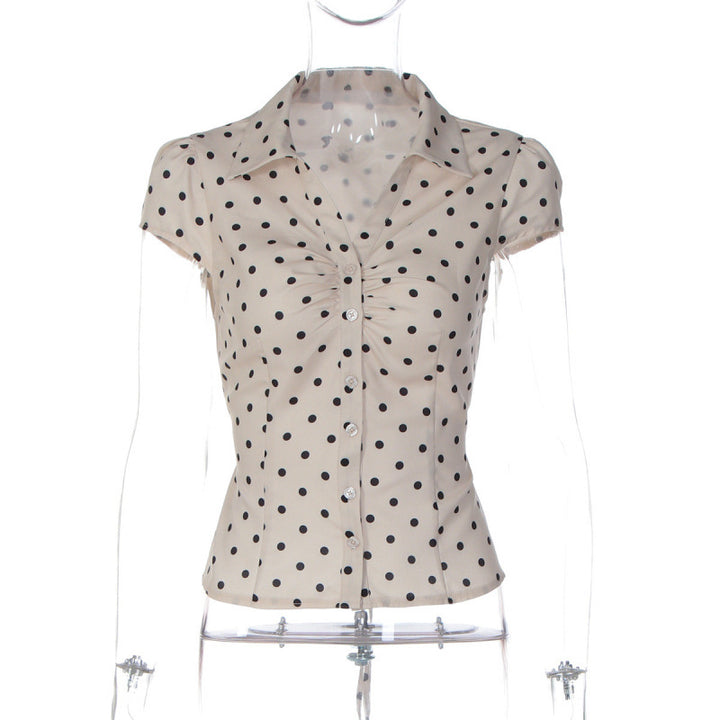 Damen Polka-Dot Bluse mit taillierter Passform und Rüschendetail Drune