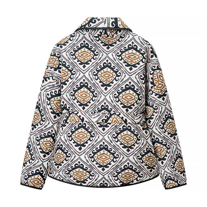 Damen modische Blazerjacke mit Bindegürtel und kunstvollem Muster Drune