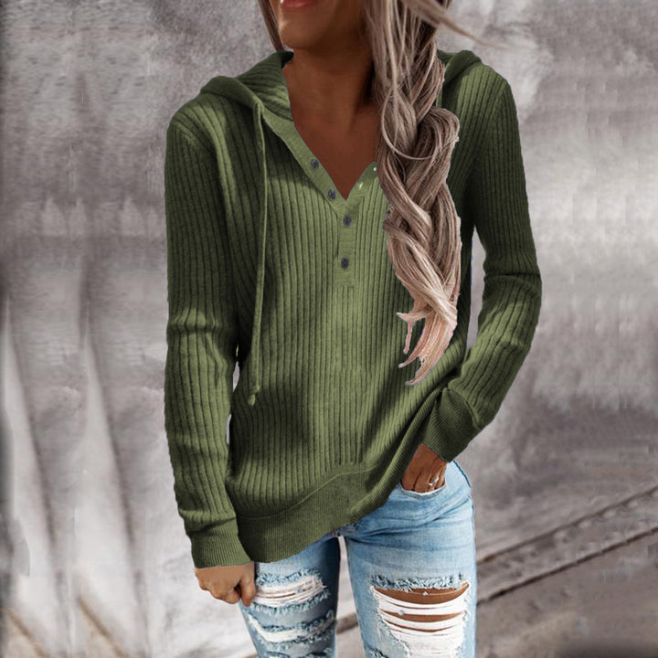 Damen Hoodie mit strukturiertem Rippmuster und knöpfbarem Ausschnitt Drune