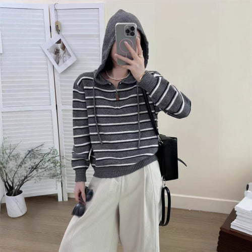 Damen modischer Hoodie-Pullover mit strukturiertem Streifenmuster Drune