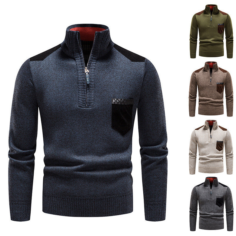 Herren eleganter Pullover mit halbhohem Kragen und feinen Kontrastdetails Drune