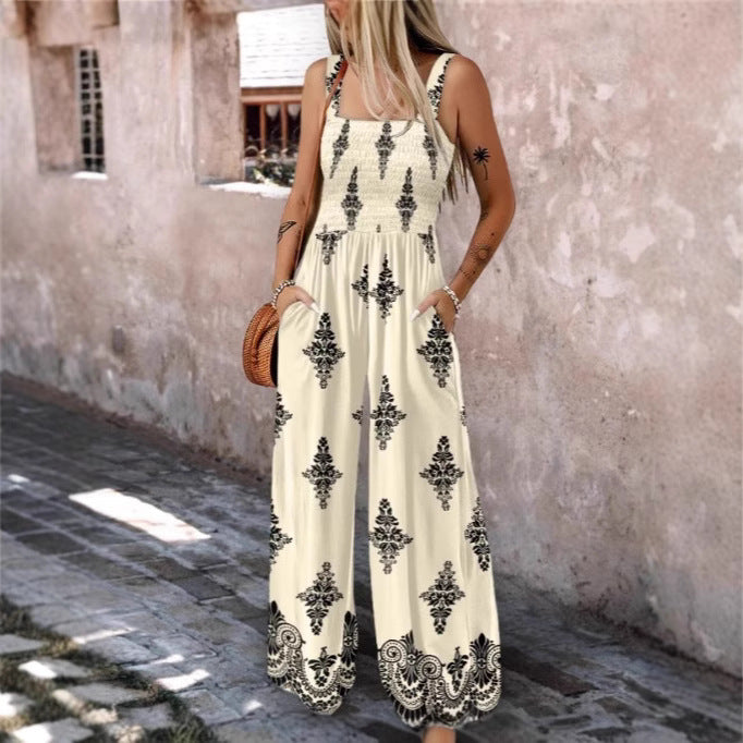 Damen luftiger Jumpsuit mit floralem Design und praktischen Taschen Drune