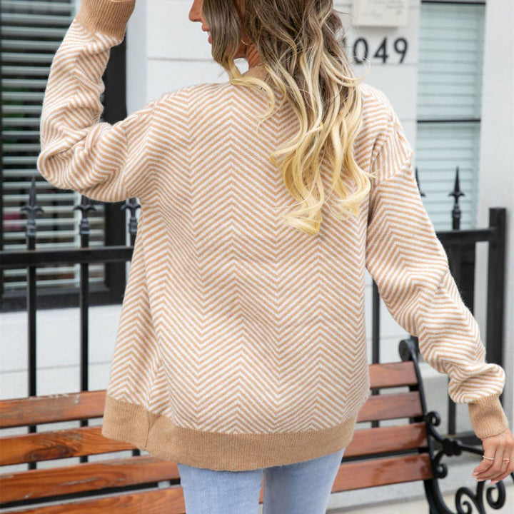 Drune | Gestreifte Klassische Strickjacke Für Damen