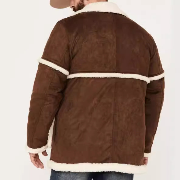 Herren kuscheliger Lammfellmantel mit großzügigen Taschen und elegantem Kragen Drune