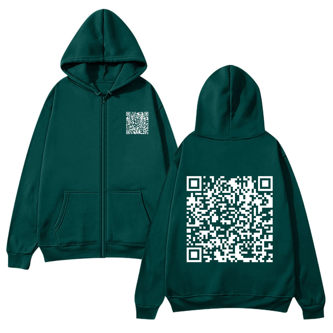 Damen Kapuzenjacke mit QR-Code-Design und weichem Fleece Drune