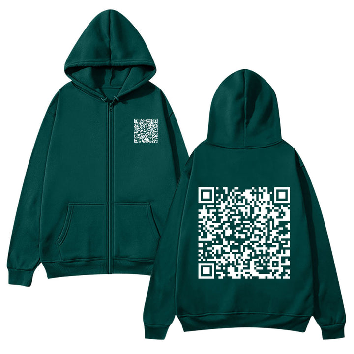 Damen Kapuzenjacke mit QR-Code-Design und weichem Fleece Drune
