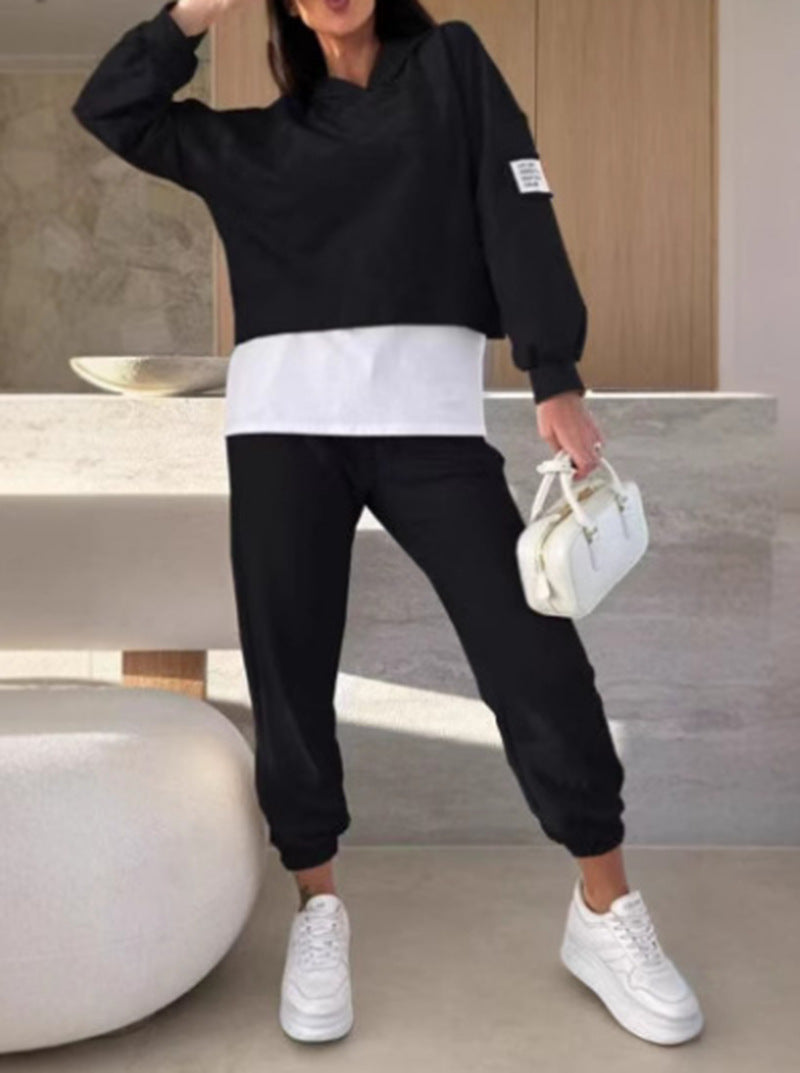 Damen lässiges Hoodie-Set mit elastischem Bund und voluminösen Ärmeln Drune