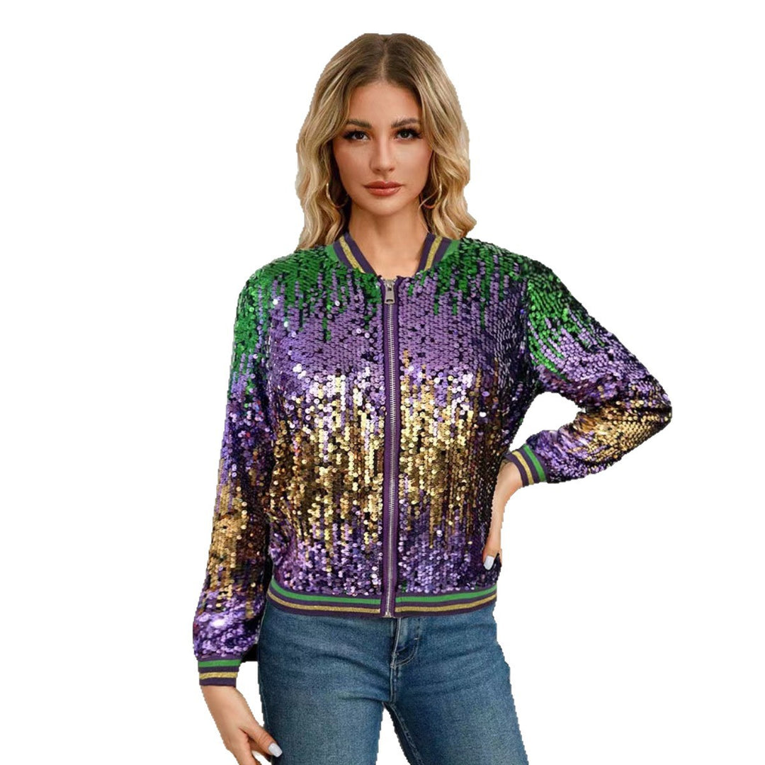 Damen Glitzernde Bomberjacke mit schimmernden Pailletten und sportlichem Schnitt Drune