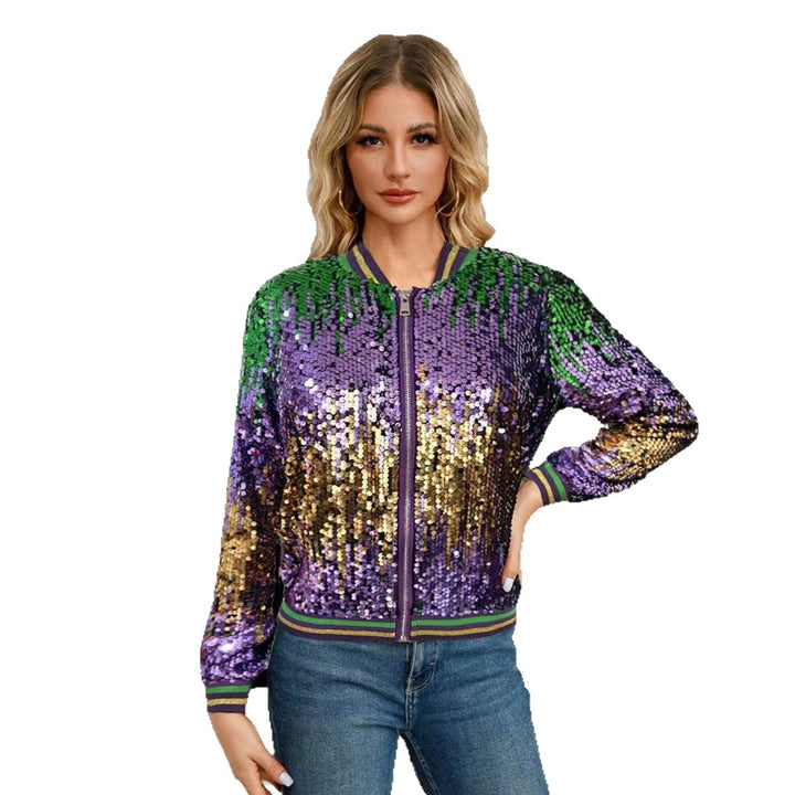 Damen Glitzernde Bomberjacke mit schimmernden Pailletten und sportlichem Schnitt Drune