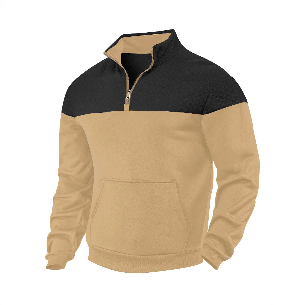 Herren nan Schulterpaneel-Halbzip-Sweatpullover mit gesteppter Schulterpartie und Kängurutasche Drune