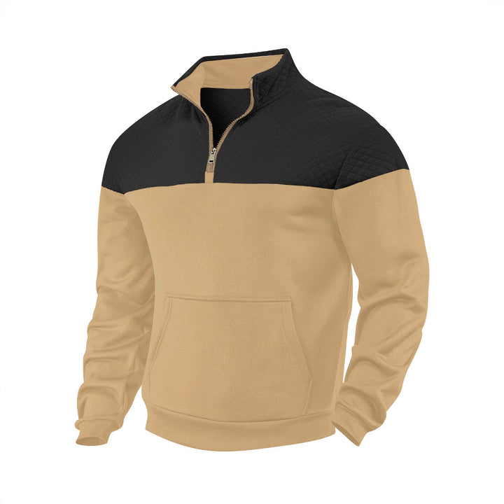 Herren nan Schulterpaneel-Halbzip-Sweatpullover mit gesteppter Schulterpartie und Kängurutasche Drune