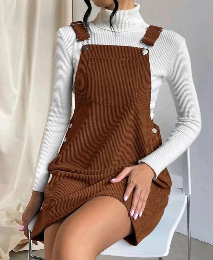 Damen Latzkleid aus Cord mit Knopfdetails Drune