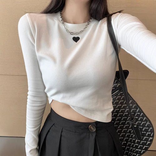 Damen langärmliges Basic-T-Shirt mit modischem Herz-Detail Drune