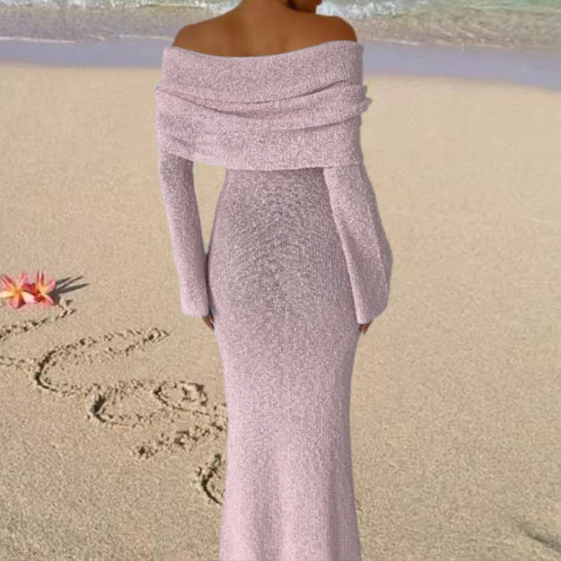 Damen Off-Shoulder Strickkleid mit langen Ärmeln und eleganter Silhouette Drune